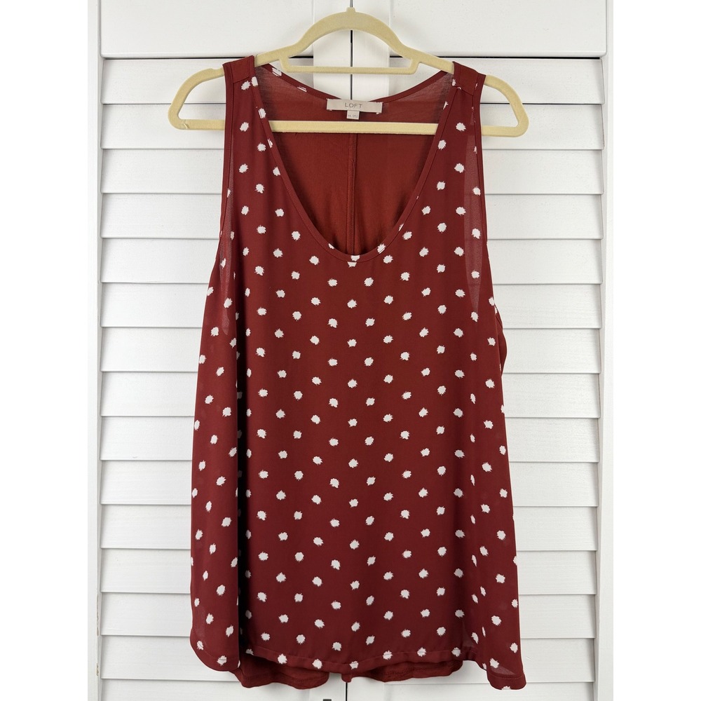 LOFT Mixed Media Tank Women XXL Red Polka Dot V-Neck Sleeveless